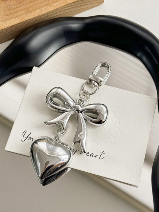 Silver Heart & Bow Bag Charm