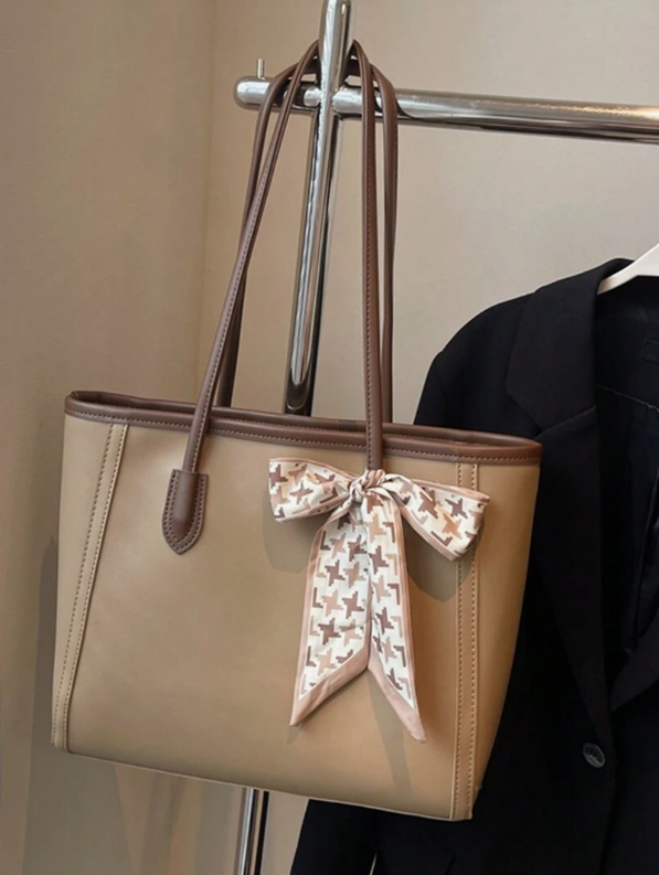 Vintage Tote with Scarf Tie - Black/Brown