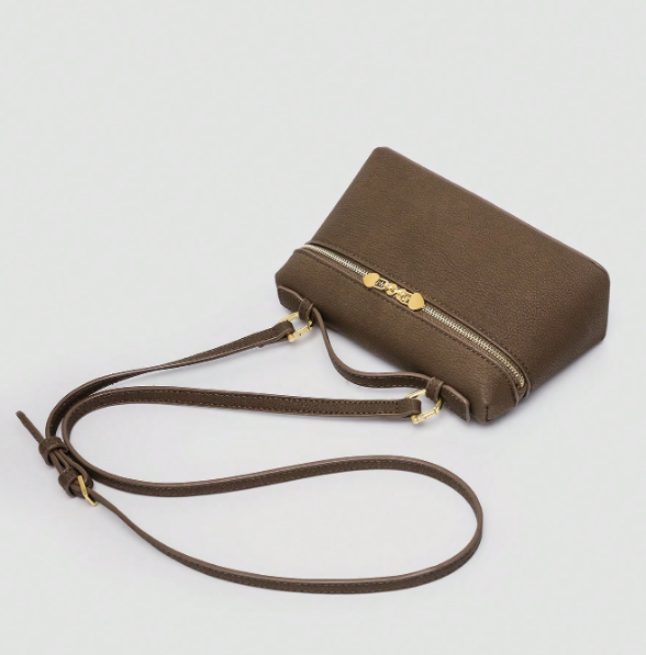 Solid Color Litchi Texture Crossbody - Black/Brown