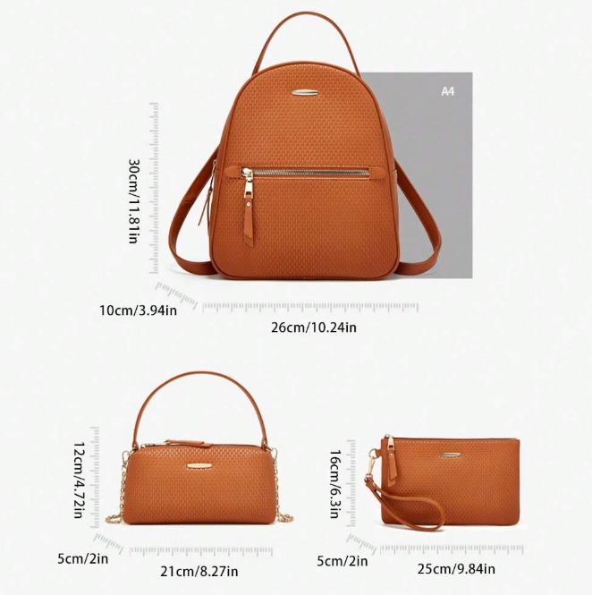 3Pc Set Backpack/wallet/handbag - Black