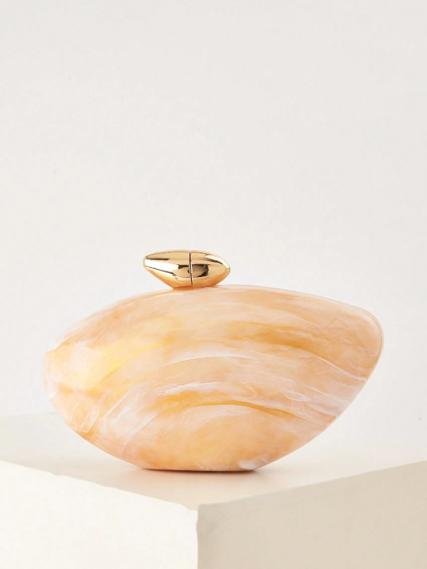 Exquisite Seashell Pearl Clutch/Crossbody - Brown/Seashell