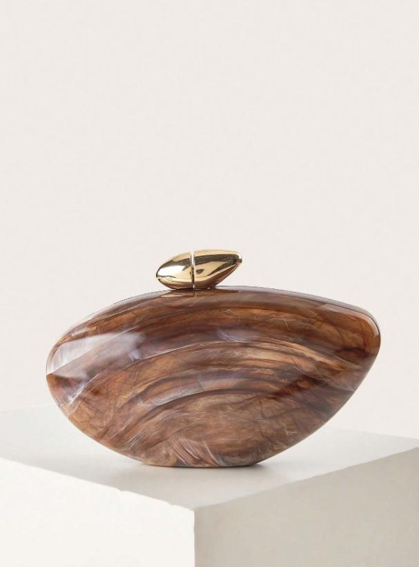 Exquisite Seashell Pearl Clutch/Crossbody - Brown/Seashell