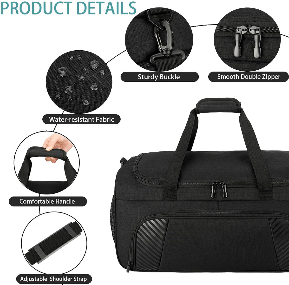 50L Black Durable Large Duffle Bag