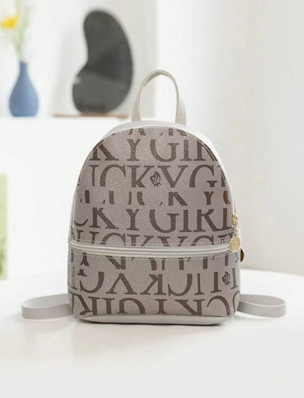 Letter Print Kids Backpack - Brown/Pink