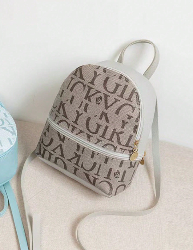 Letter Print Kids Backpack - Brown/Pink