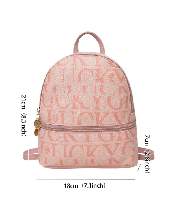 Letter Print Kids Backpack - Brown/Pink