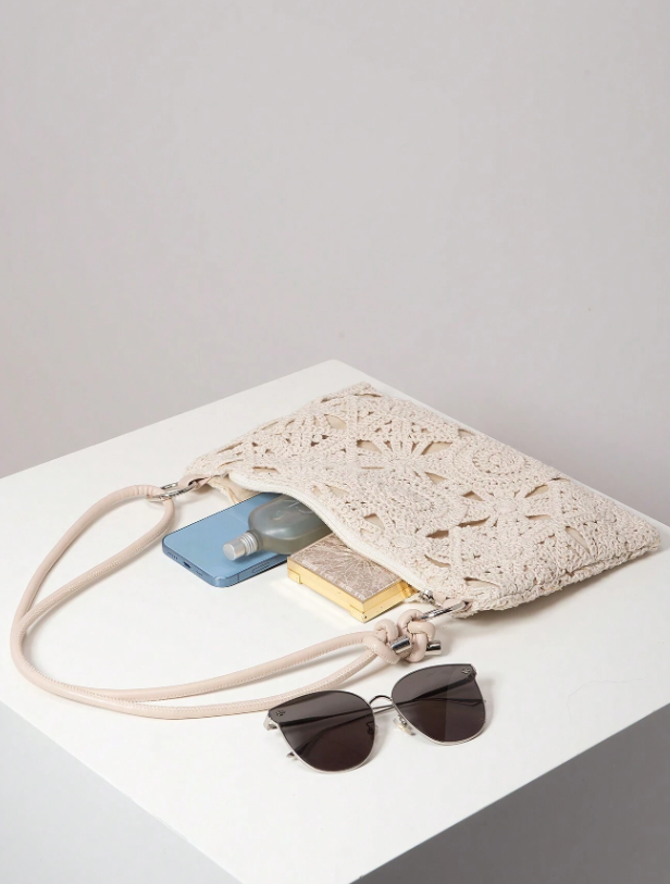 Floral Hollow Out Woven Bag
