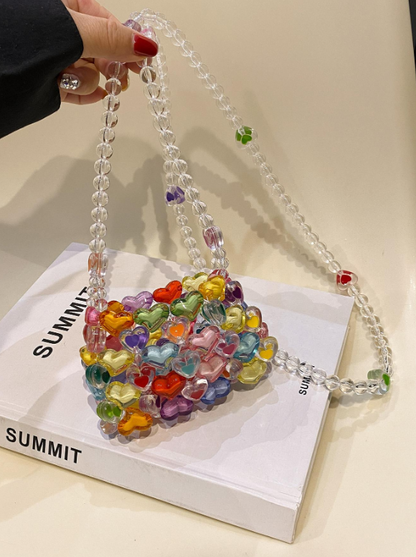 Mini Heart Shape Beaded Square Crossbody