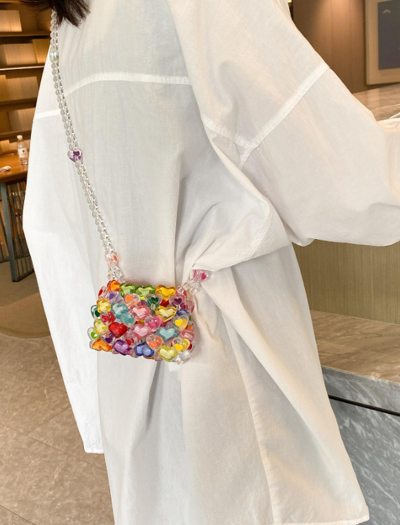 Mini Heart Shape Beaded Square Crossbody