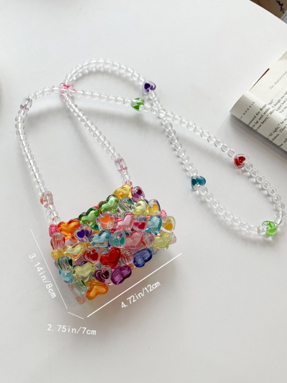 Mini Heart Shape Beaded Square Crossbody