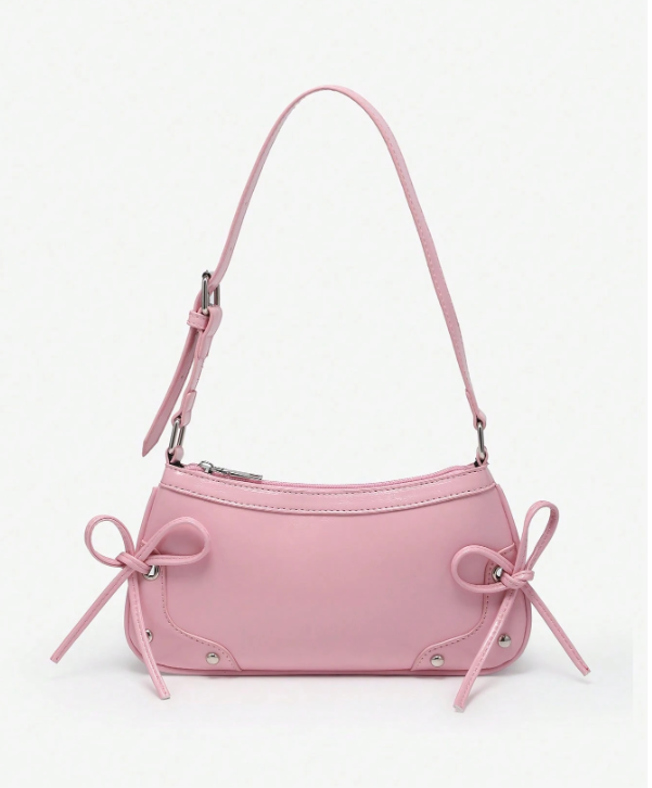 Retro Criss-Cross Bow Underarm Bag - Pink