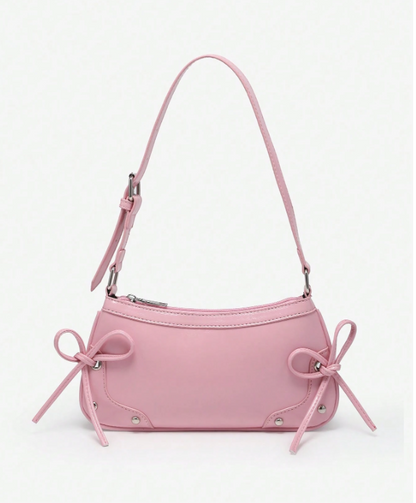 Retro Criss-Cross Bow Underarm Bag - Pink