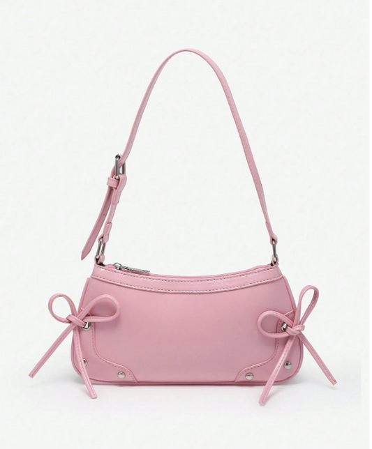 Retro Criss-Cross Bow Underarm Bag - Pink
