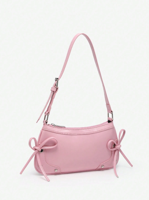 Retro Criss-Cross Bow Underarm Bag - Pink