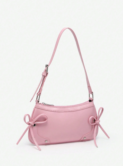 Retro Criss-Cross Bow Underarm Bag - Pink