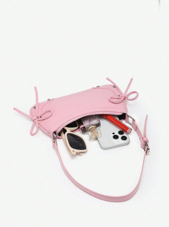 Retro Criss-Cross Bow Underarm Bag - Pink