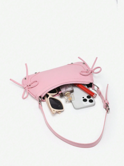 Retro Criss-Cross Bow Underarm Bag - Pink