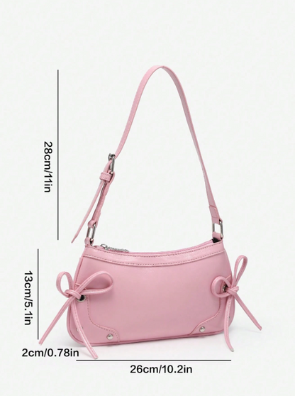 Retro Criss-Cross Bow Underarm Bag - Pink