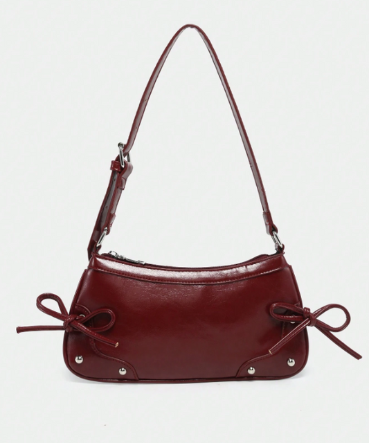 Retro Criss-Cross Bow Underarm Bag - Burgundy