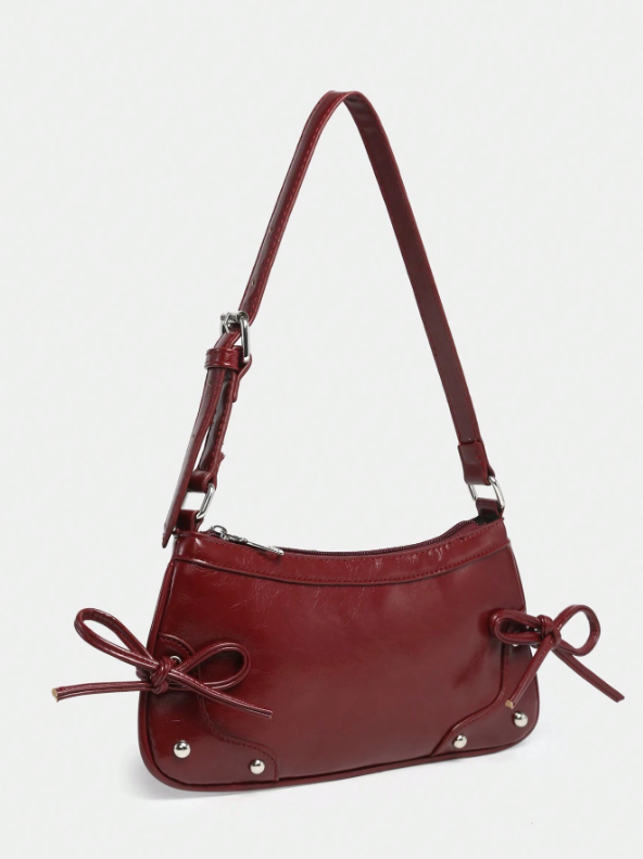 Retro Criss-Cross Bow Underarm Bag - Burgundy