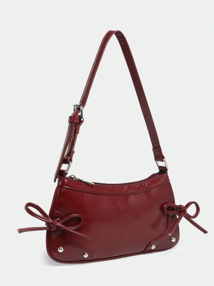 Retro Criss-Cross Bow Underarm Bag - Burgundy
