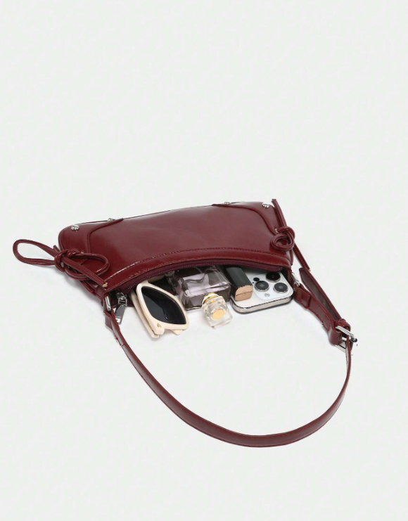 Retro Criss-Cross Bow Underarm Bag - Burgundy