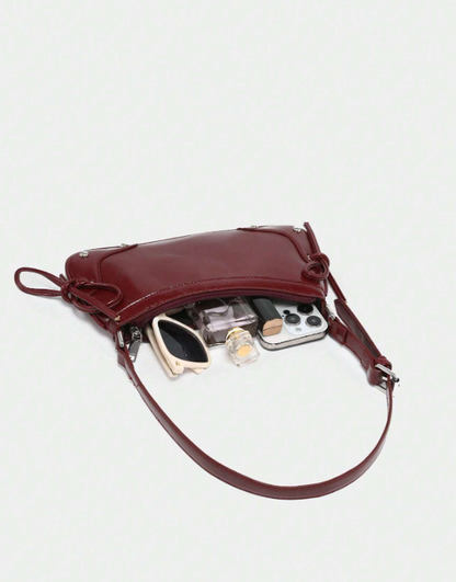 Retro Criss-Cross Bow Underarm Bag - Burgundy