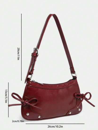Retro Criss-Cross Bow Underarm Bag - Burgundy