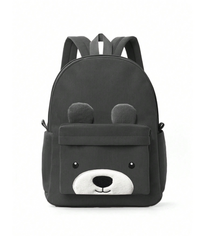 Bear Embroidered Kid's Backpack - Black