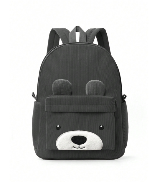 Bear Embroidered Kid's Backpack - Black