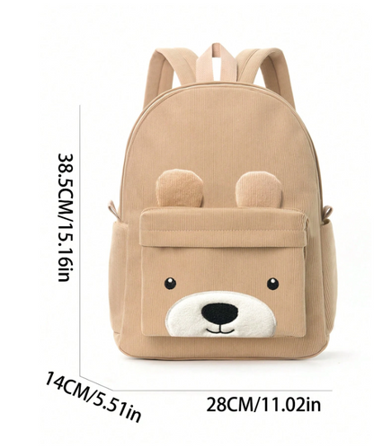 Bear Embroidered Kid's Backpack - Black