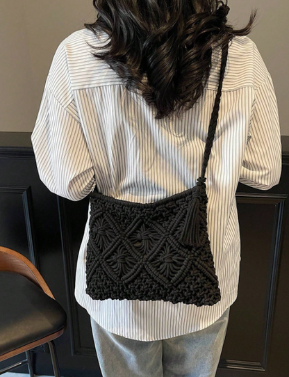 Solid Color Boho Style Woven Shoulder  Crossbody
