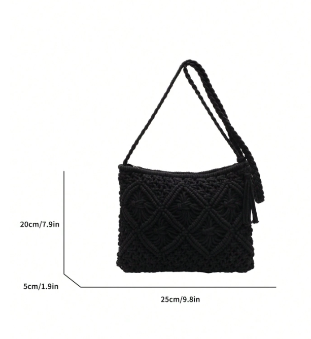 Solid Color Boho Style Woven Shoulder  Crossbody