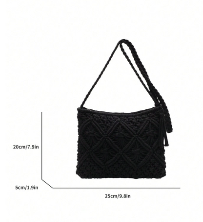 Solid Color Boho Style Woven Shoulder  Crossbody