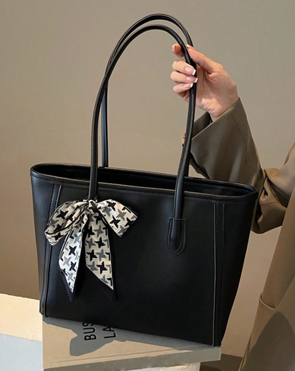 Vintage Tote with Scarf Tie - Black/Brown