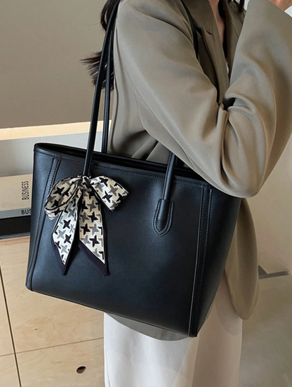 Vintage Tote with Scarf Tie - Black/Brown