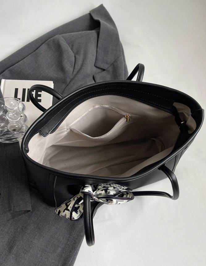 Vintage Tote with Scarf Tie - Black/Brown