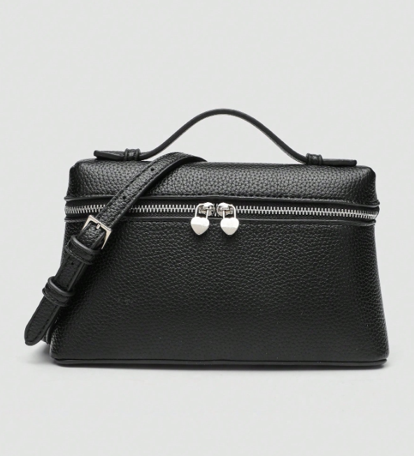 Solid Color Litchi Texture Crossbody - Black/Brown