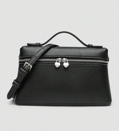 Solid Color Litchi Texture Crossbody - Black/Brown