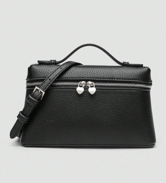 Solid Color Litchi Texture Crossbody - Black/Brown