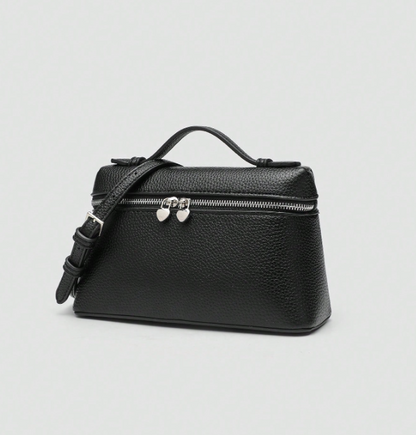 Solid Color Litchi Texture Crossbody - Black/Brown