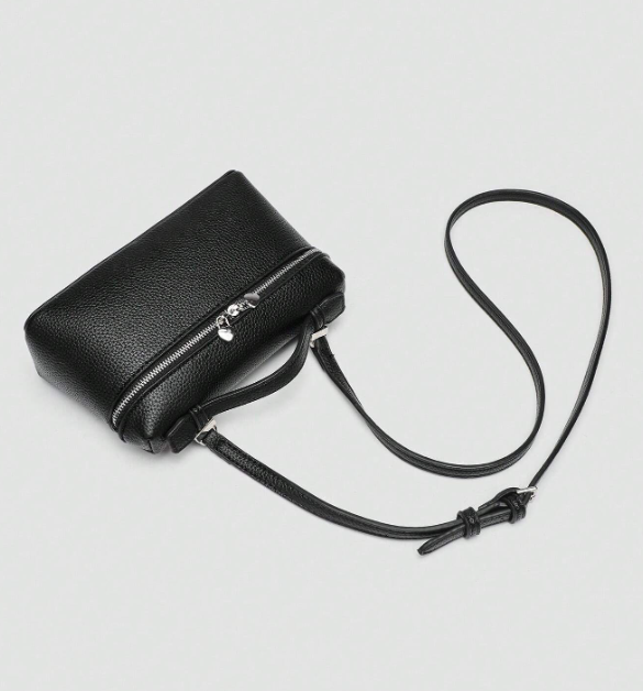 Solid Color Litchi Texture Crossbody - Black/Brown