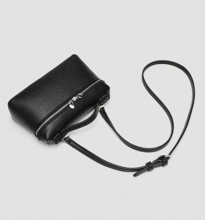 Solid Color Litchi Texture Crossbody - Black/Brown