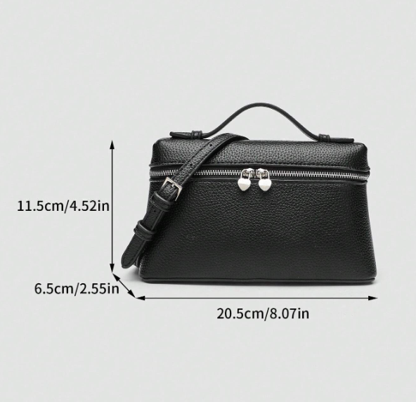 Solid Color Litchi Texture Crossbody - Black/Brown