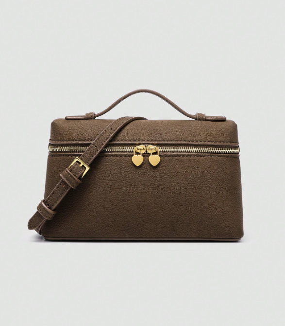 Solid Color Litchi Texture Crossbody - Black/Brown