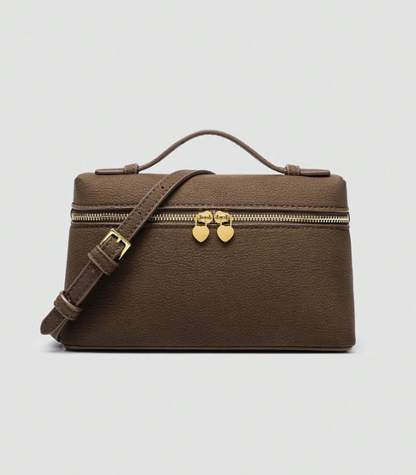 Solid Color Litchi Texture Crossbody - Black/Brown