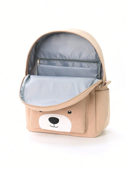 Bear Embroidered Kid's Backpack - Black