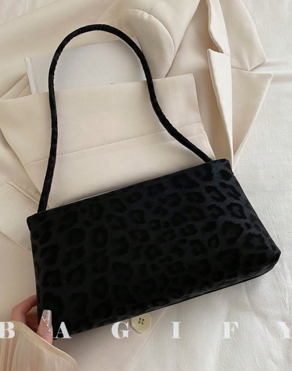 Leopard Print Underarm Bag - Black/Brown