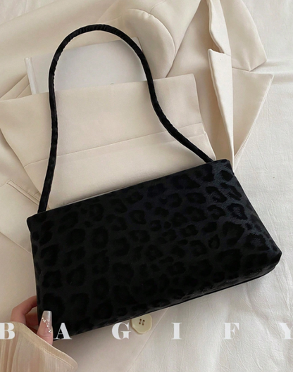 Leopard Print Underarm Bag - Black/Brown