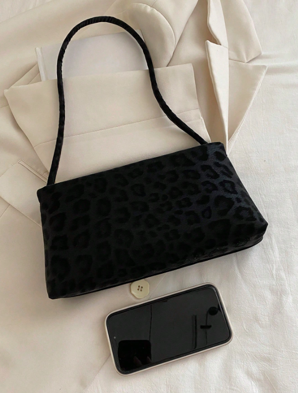 Leopard Print Underarm Bag - Black/Brown